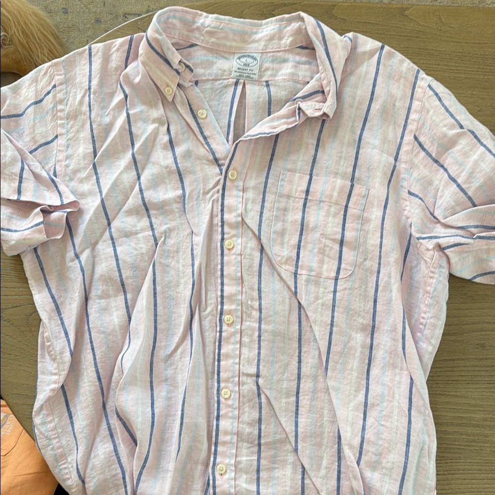 Brooks Brothers Pink and Blue Casual Button Down Shirt
